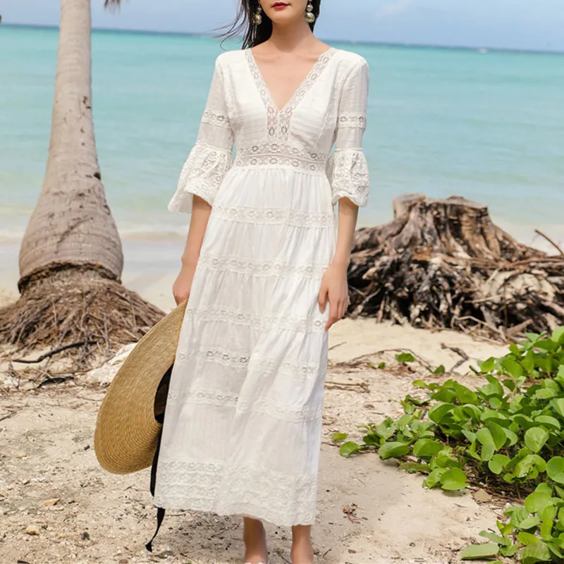 white cotton tunic maxi dress Debbie Katz Suri Maxi Tunic White  White Women's Tunic XL