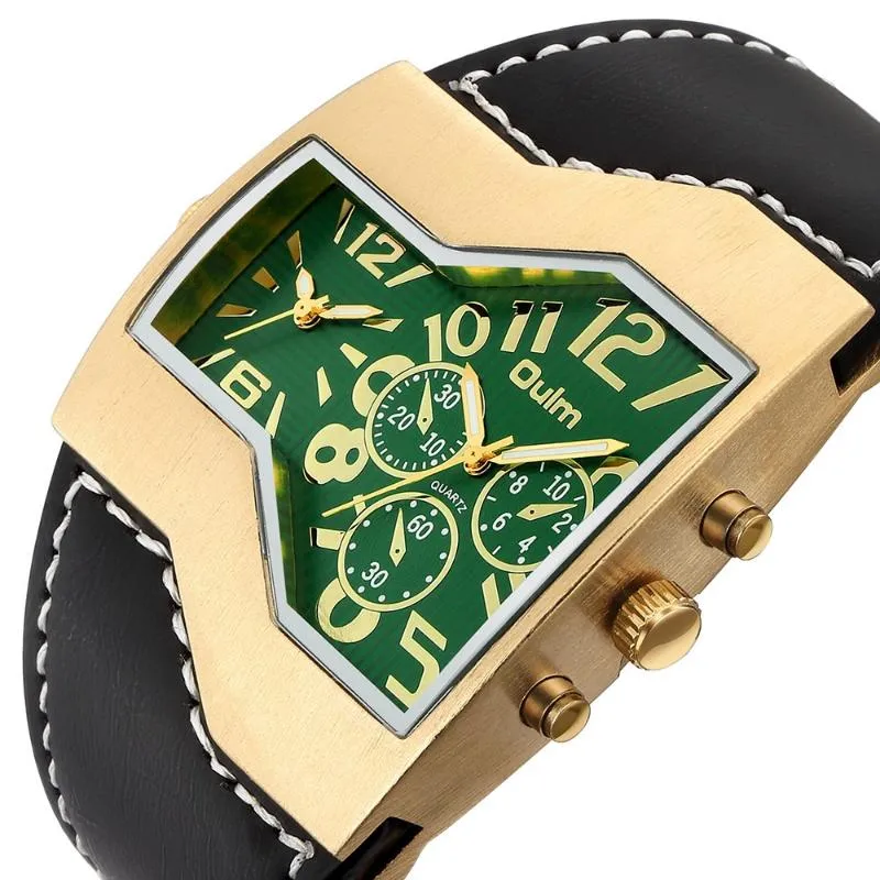 Armbandsur Högkvalitativ läderbälte Stor Ring Gold Men's Watch Fashion Trend Lysous Quartz