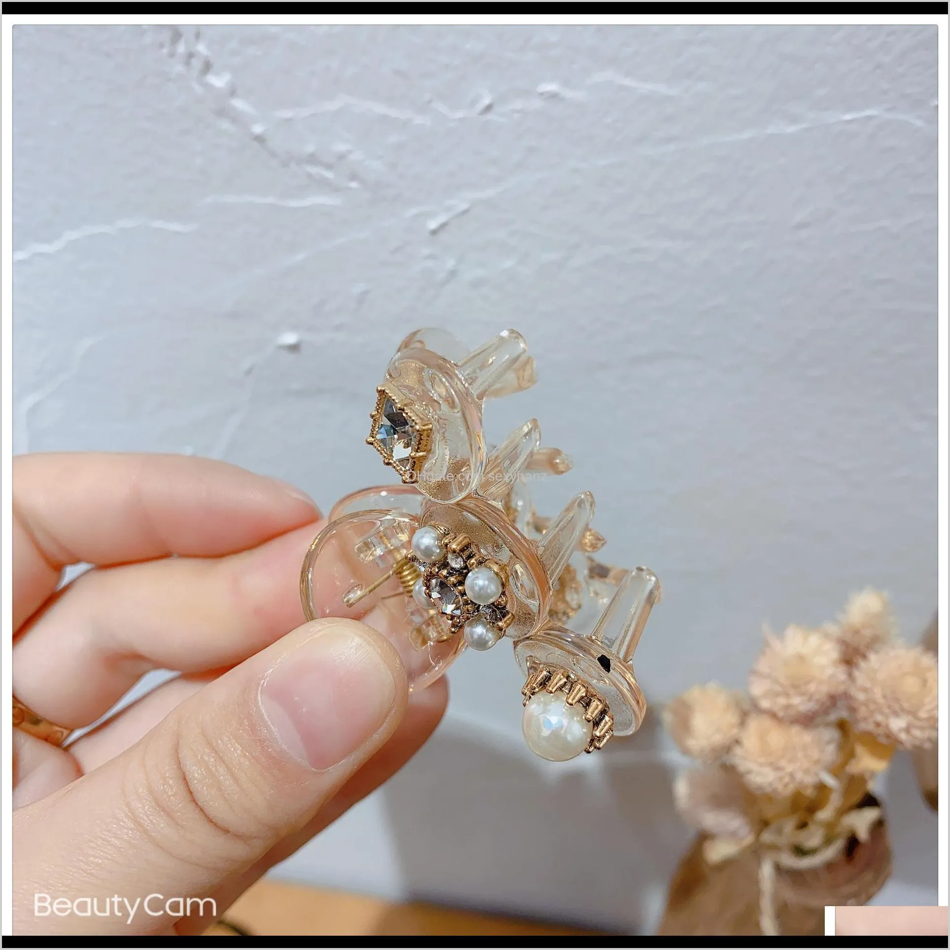pearl grip korean diamond black temperament versatile hairpin butterfly knot grab hair accessories