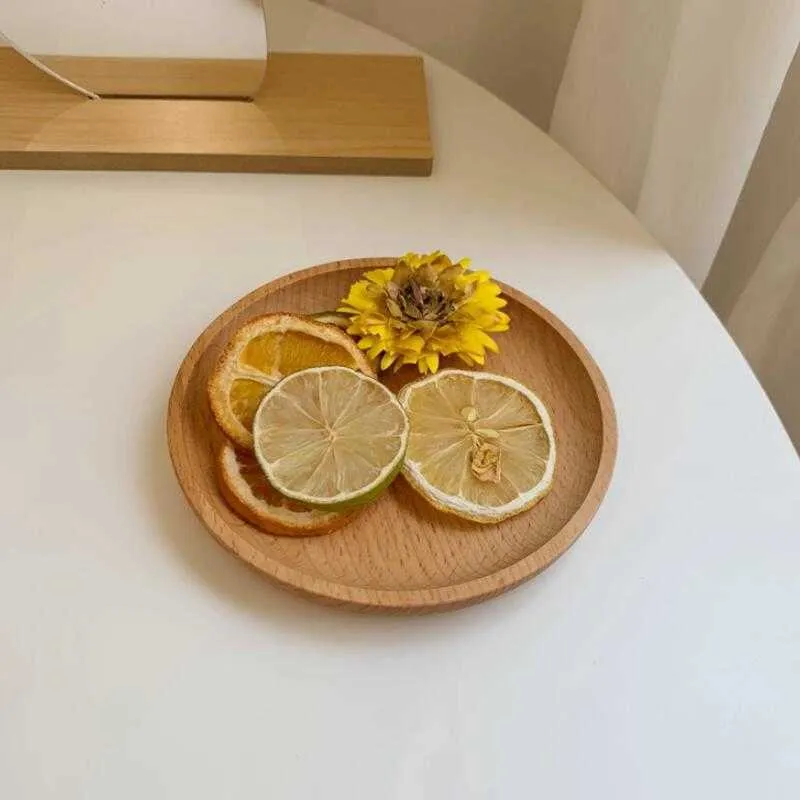 Round Wooden Plate Dish Dessert Biscuits Plate Dish Fruits Platter Dish Tea Server Tray Wood Cup Holder Bowl Pad Tableware Mat LX2437