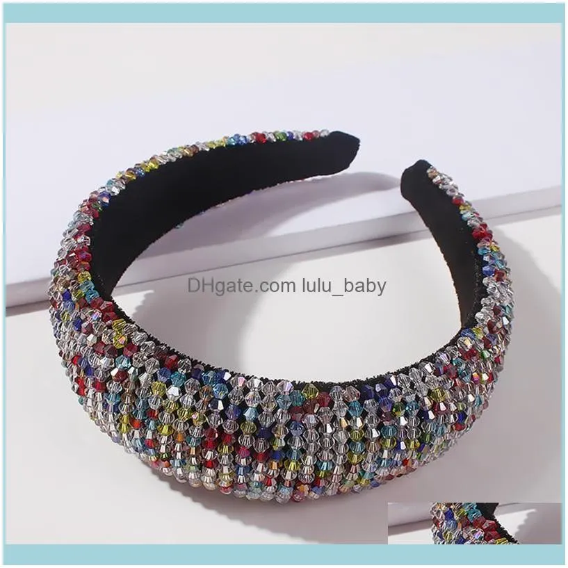 Retro Crystal Bead Hairband Hair Accessories For Women 2021 Sparkly Wide Thick Hoop Bezel Headband Party Wedding Headdress Clips &