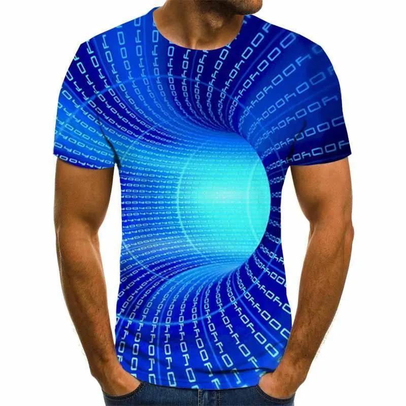 T-shirts 2021 Mode Casual T-shirt 3D Swirl Printed Summer O-Neck Daglig Rolig Kortärmad