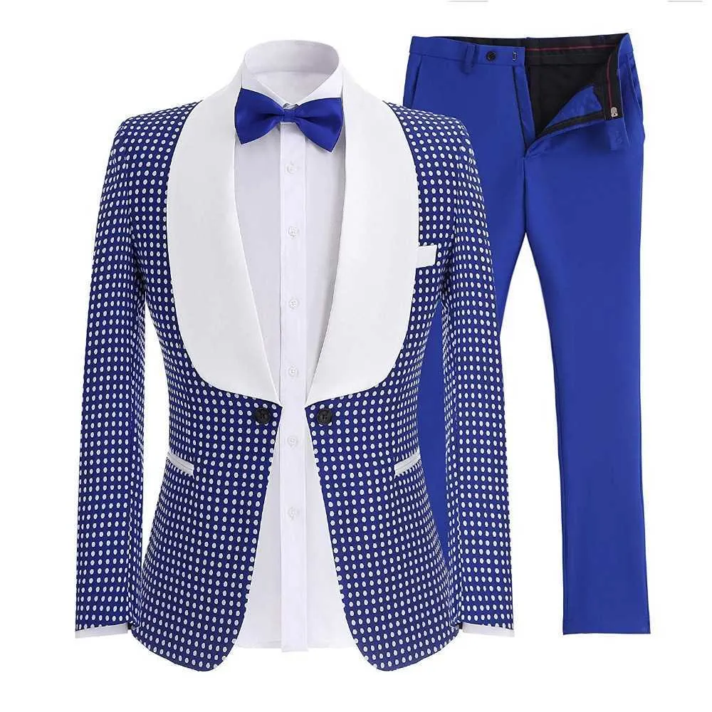 Royal Blue Black Suit Mens Sjaal Kraag 2 Stuks Mens SuitsSlim Fit Groom Jacket Tuxedos voor Wedding Avond (Blazer + Broek + Tie) X0909