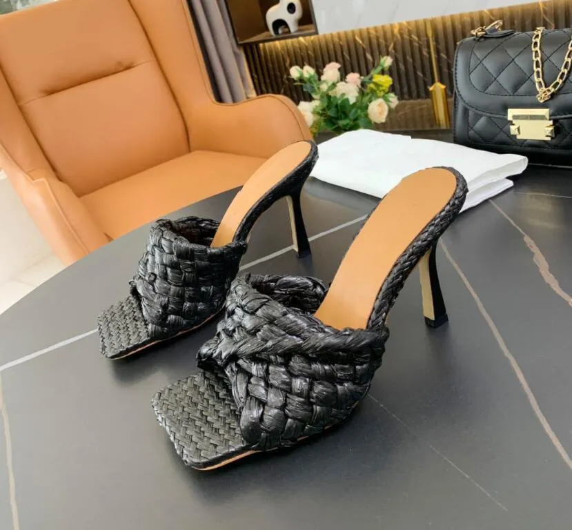 Top Quality Woman Lido Sandals Square Toe High Heels Open-toe Woven Flat Slippers Designer Summer All-match Stylist Shoes Heel 9cm