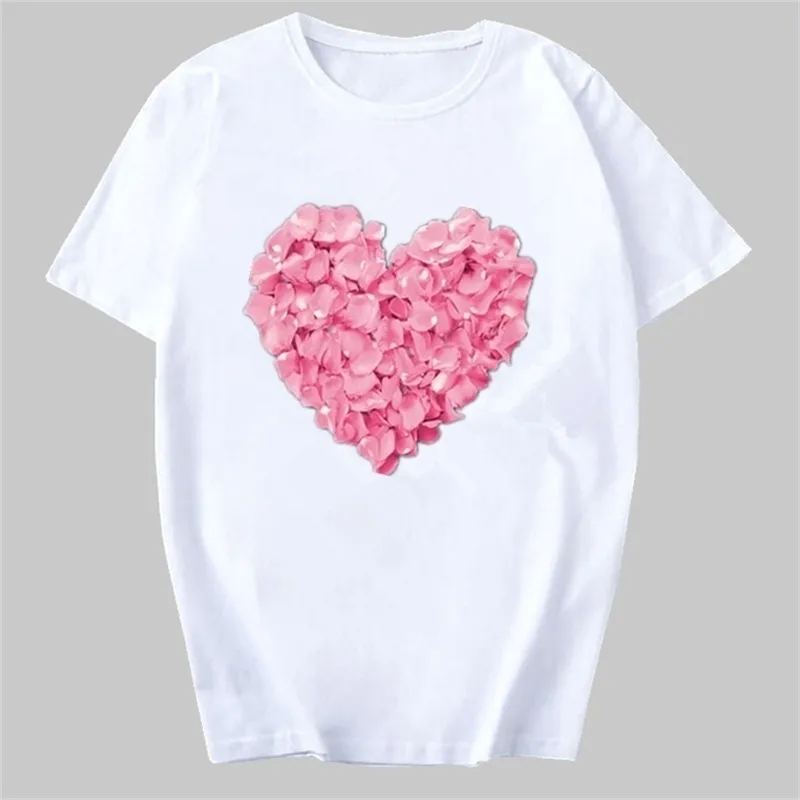 ピンクのハートの花のプリントTシャツの女性のカジュアルな面白いTシャツギフト90年代女性の女の子女性のシャツストリートウェアee hipster op衣料品210623