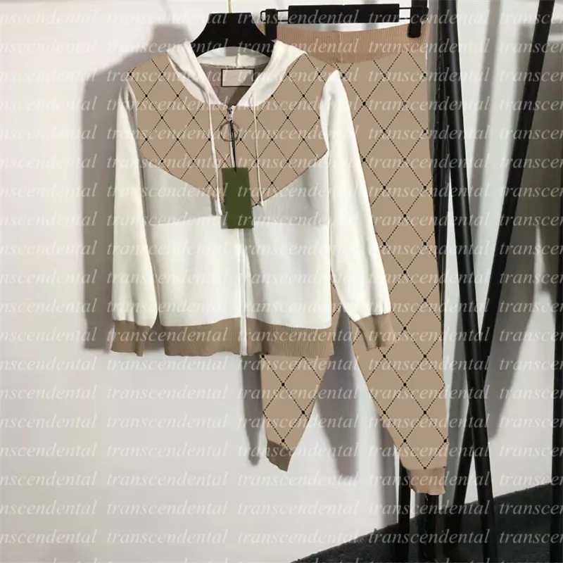 Conjunto de calças femininas de duas peças suéter de malha de lã com capuz moletom com zíper gola redonda pulôver manga longa cardigã