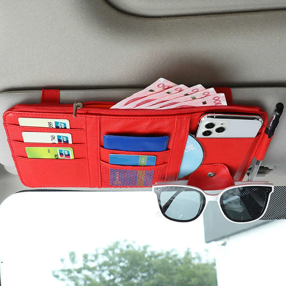 Sun Visor Sac Rangement Pare-Soleil Voiture - Organisateur Multi-Poches Avec Clip Lunettes