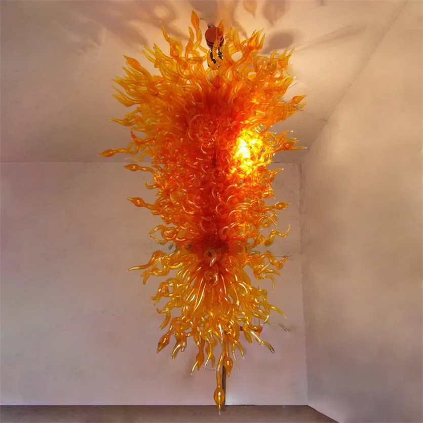 Dostosowane Amber Crystisal Żyrandol Nowoczesne Lampy LED Żyrandole do jadalni Home Decor Oświetlenie Ręcznie Dmuchanie Murano Szkło Romantyczny 100 do 180 cm Wisiorek Światła