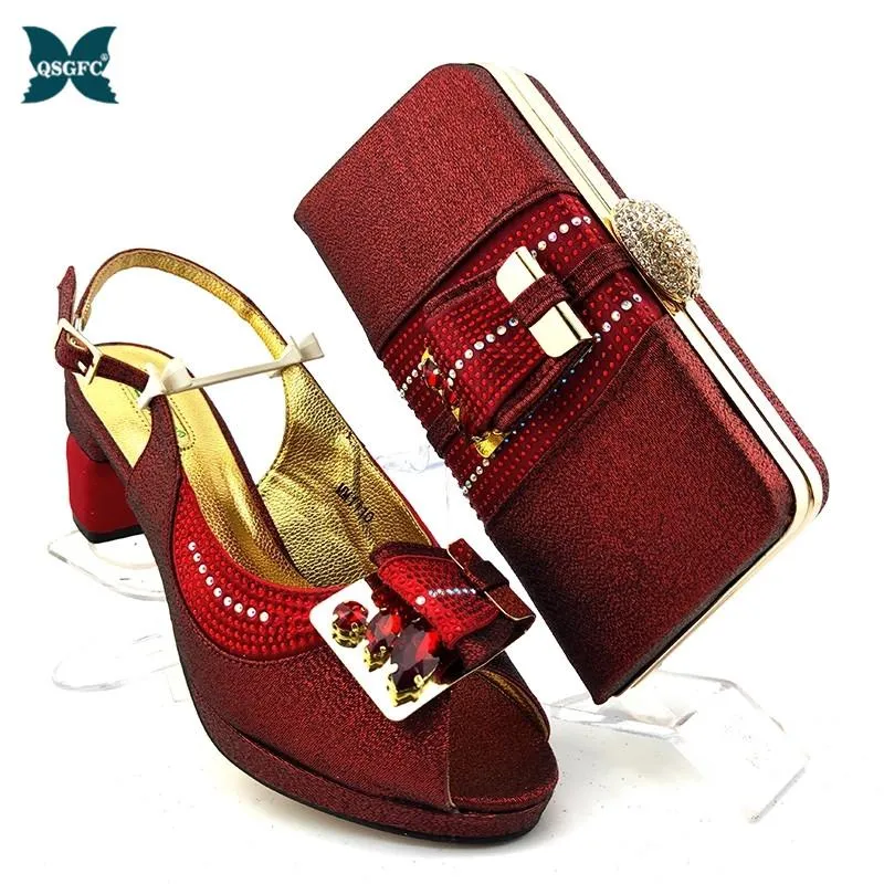 High Quality Italian Shoe With Matching Bags Shoes And Bag Set African Sets 2021 Nigerian Design In Wine Dress