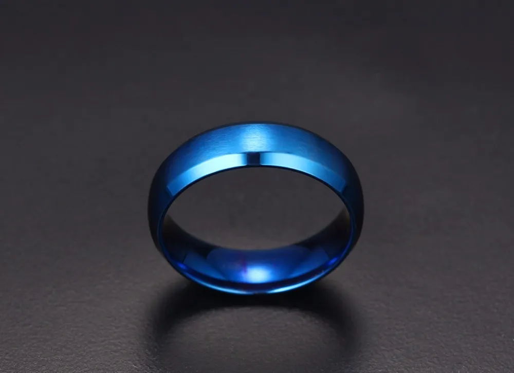 Mens Rings 6MM Wedding Band Stainless Steel Ring Men Jewelry Engagement Ring Comfort Fit Beveled Edges Black Blue Gold-color Decoration Accessories anillos masculino 12