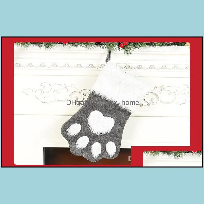 Fashion Dog Paw Christmas Socks Candy Gift Bag Flannel New Year Christmas Stocking Pendant Decor For Home