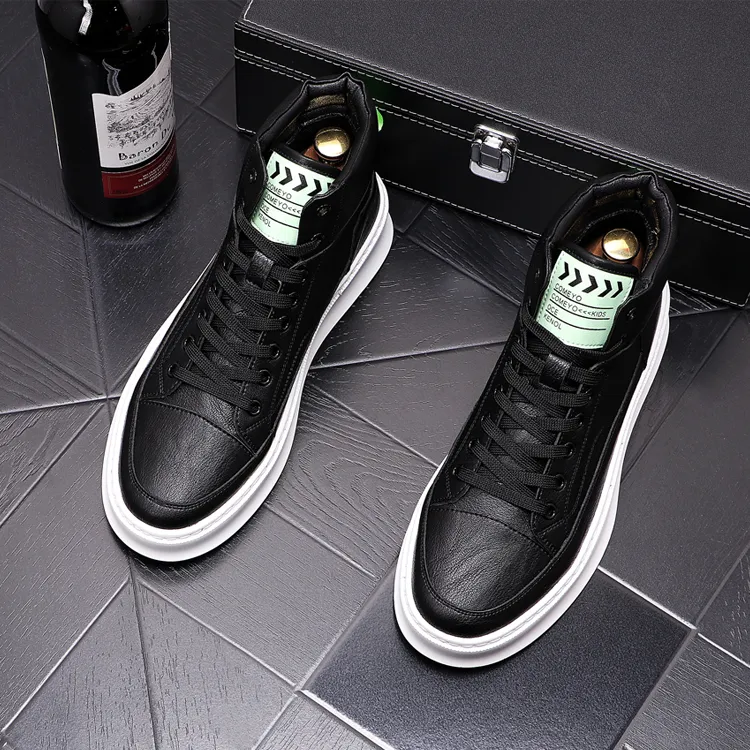 Men High-Top Board Boots PU Leather Male Casual sneakers Luxury Designer Nightclub Party Shoes Breathable Comfy Footwear B151