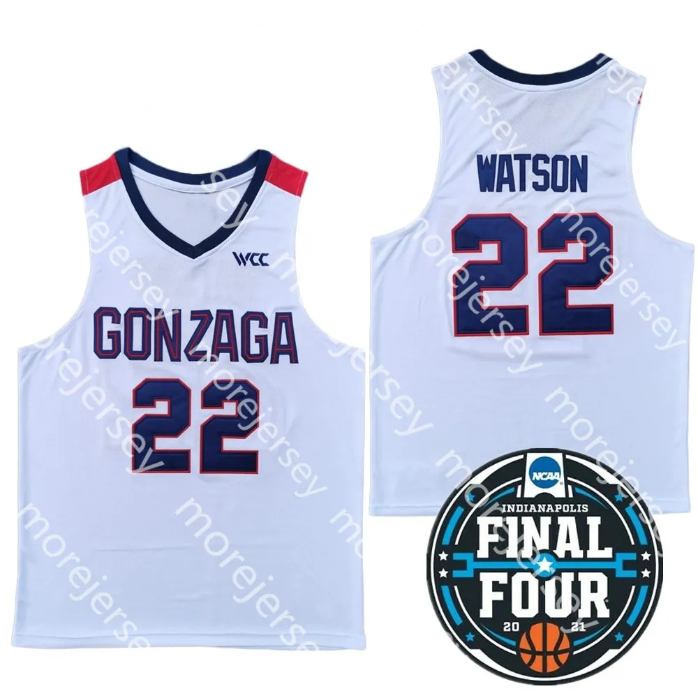 2021 Finals Four 4 Gonzaga Bulldogs College Basketball Jersey 22 Anton Watson Blanc Tout cousu et brodé Hommes Taille Jeune