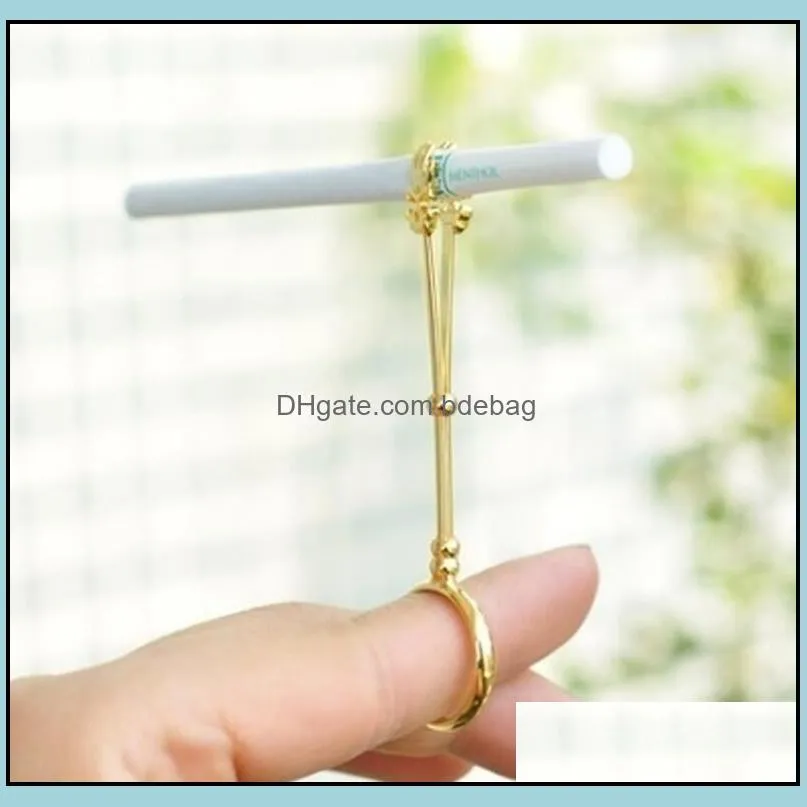 sundries High Quality Smoke Ring Metal Gold Sliver Color Adult Finger Clamp Adjustable Cigarette Holders For Smoking Accessory