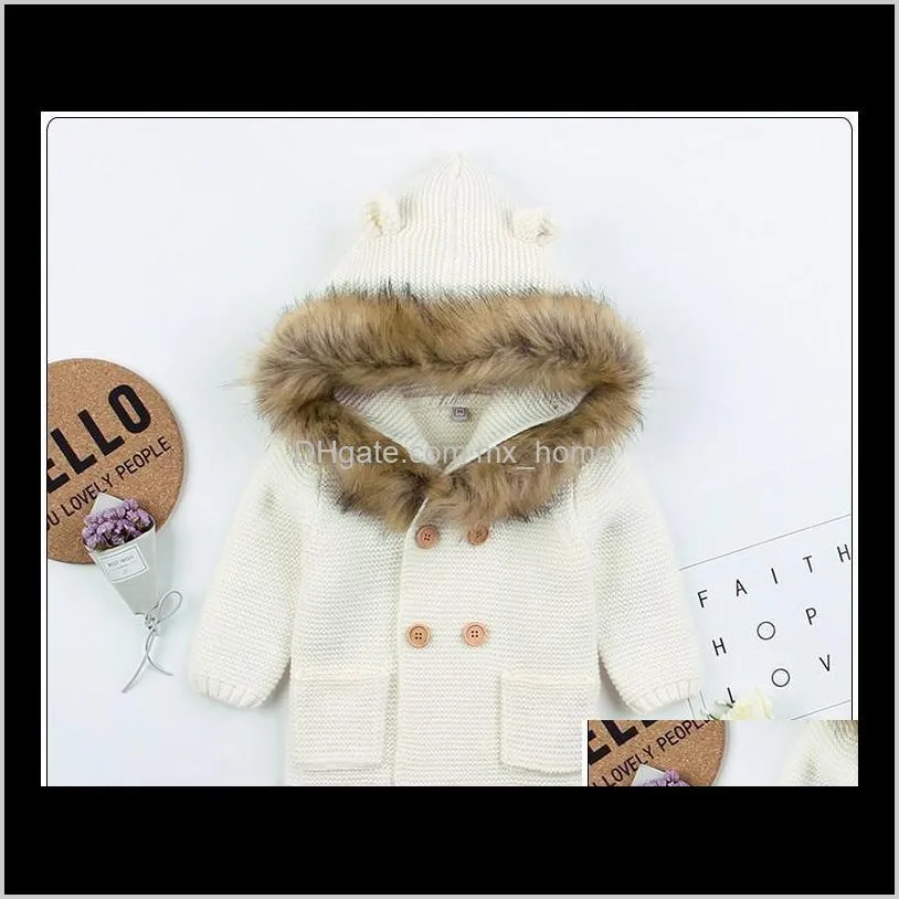 2019 new baby boy`s hooded fur collar jackets infant knitted coats toddler clothes outwear 70-80-90-100 4pcs/lot