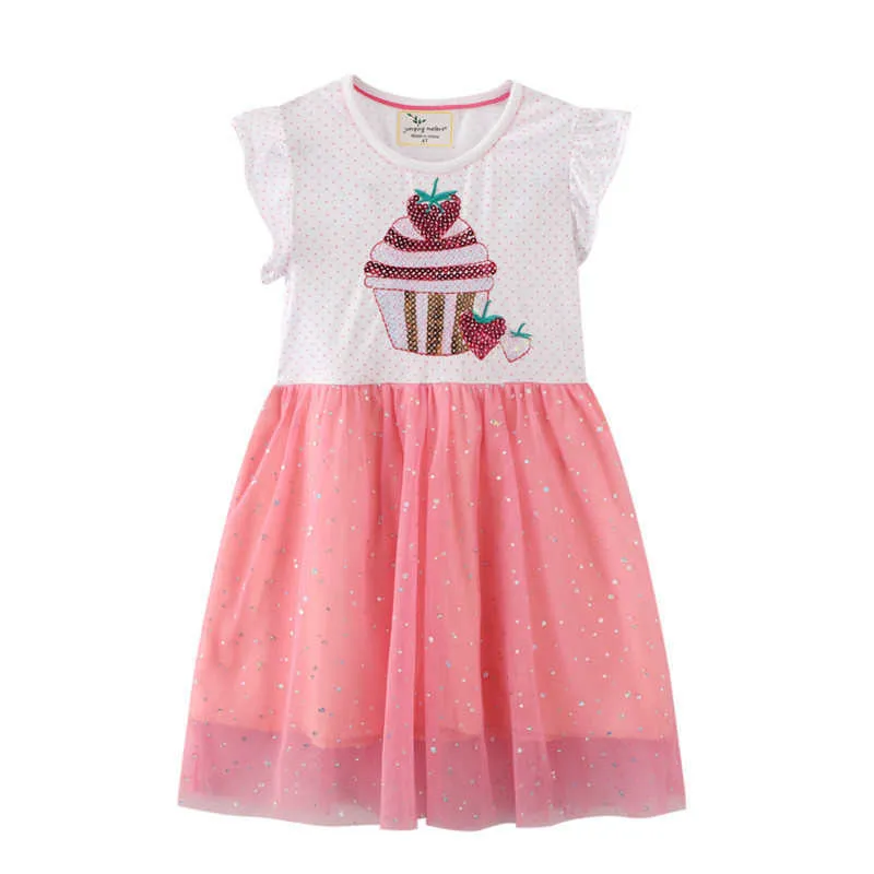 Jumping Meters Summer Princess Girls Dresses Tutu Mesh Party Baby Frock Children's Clothes Fashion Beading Ice Cream Dress 210529