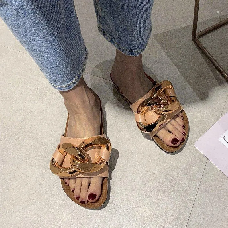 Sommar Öppna Toe Tofflor Suede Läder Gummi Sandaler För Kvinnor Trädgård Flat Slides Kedjor Designer Skor Mules Zapatos1