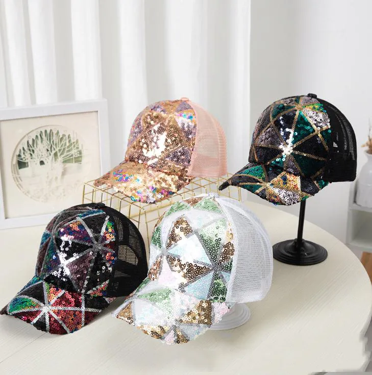 Party Hats Summer Sequin Caps Women's Breathable Sunshade Baseball Hat Fashion Net Cap 4 Colors DB083