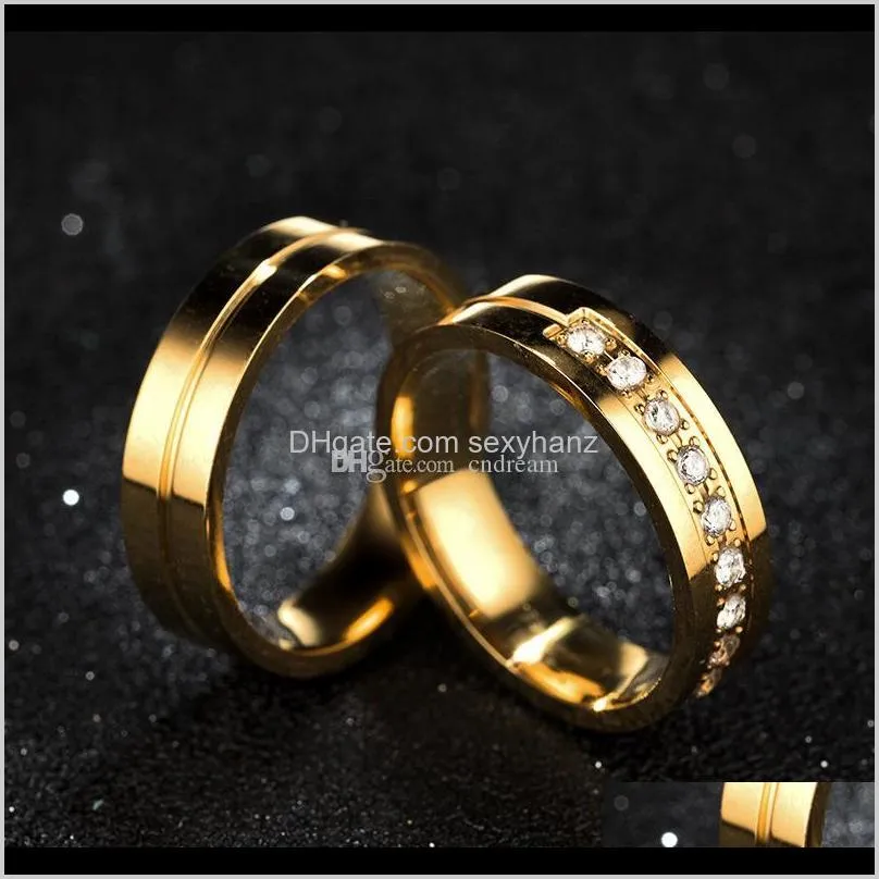 gold stainless steel groove ring diamond rings engagement wedding rings band ring mens women rings fashion jewelry will and sandy drop