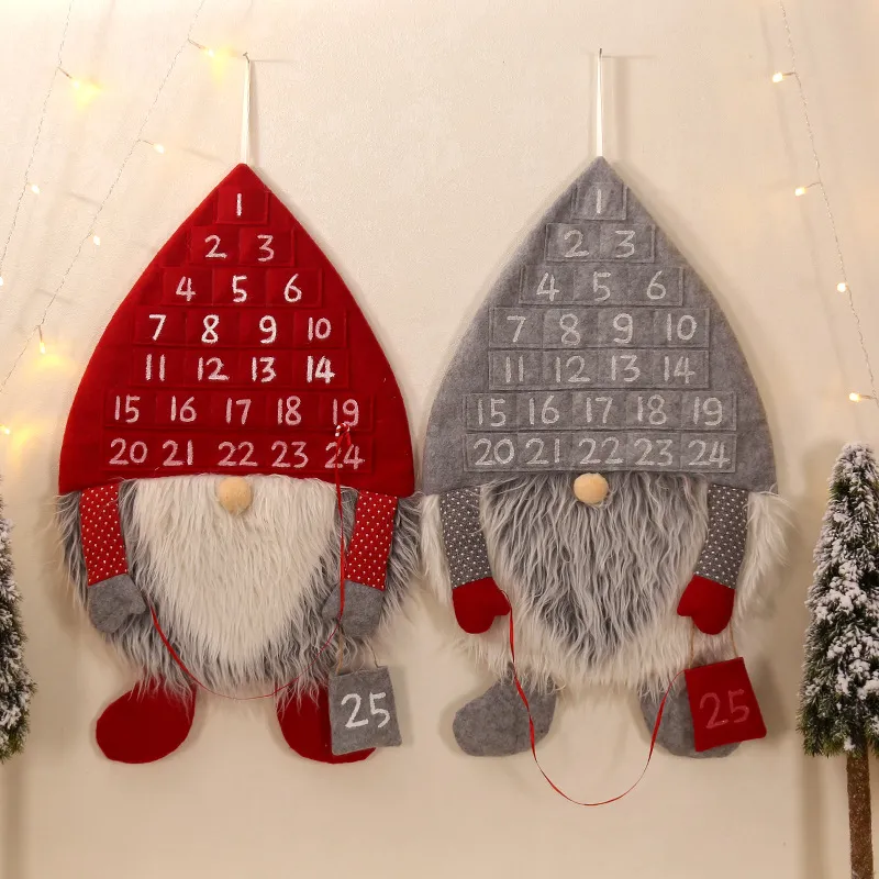 Calendrier de compte à rebours de noël pour enfants, Gnome suédois suspendu au mur avec poches de 25 jours, décorations de noël pour la maison PHJK2111