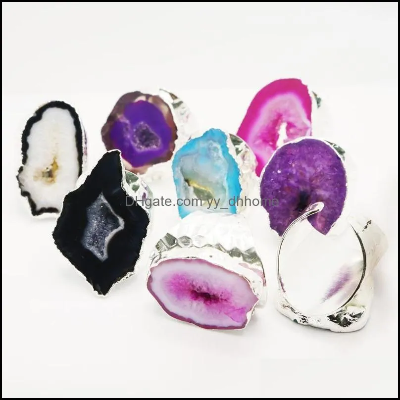 Cluster Rings Fashion Classic Natural Stone Crystal Semi Gem Slice For Unisex Elegant Knuckles Wedding Party Anillo Jewelry