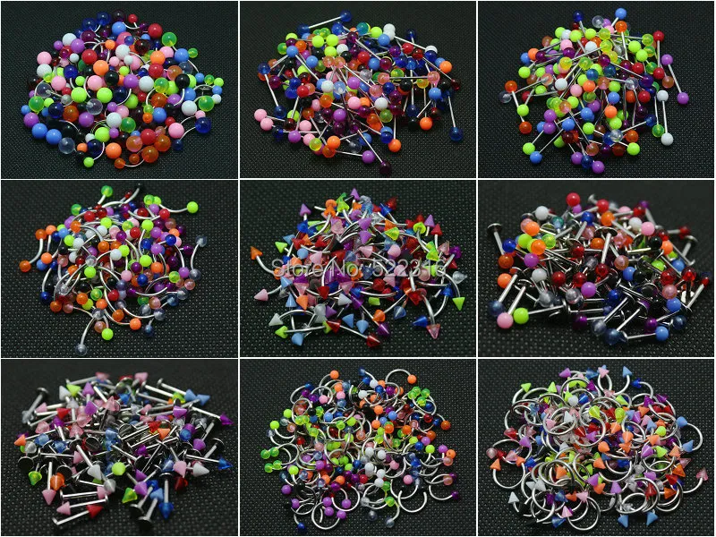 tongue eyebrow lip nose belly rings 900pcs mix colors body piercing jewelry stainless steel septum acrylic ball/cone