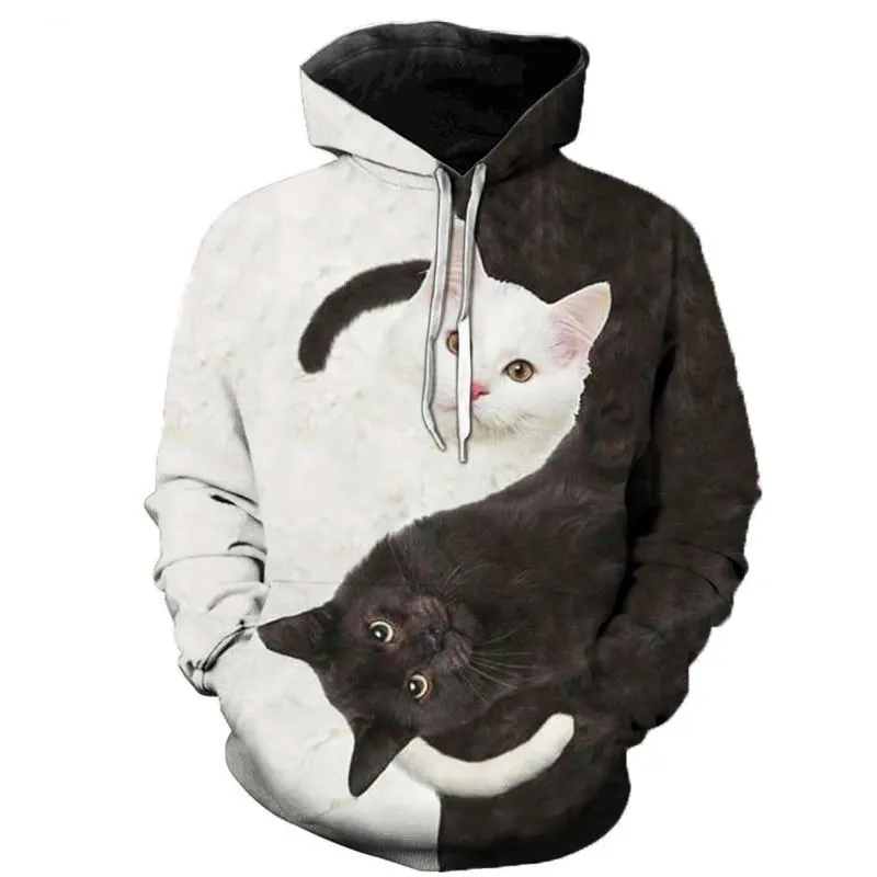 Felpe con cappuccio da uomo Felpe con cappuccio simpatico gatto ragazzo ragazza stampa 3D all'aperto maglione con cappuccio stampa animale domestico pullover sportivo di moda autunno e inverno