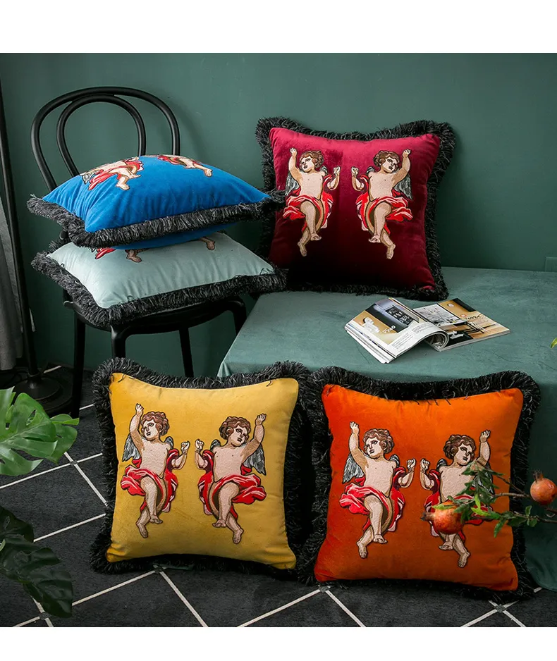 Luxury designer pillow case embroidery Angel girl pattern cushion cover 45*45cm use for new home decoration Christmas gifts pillowcase 2022