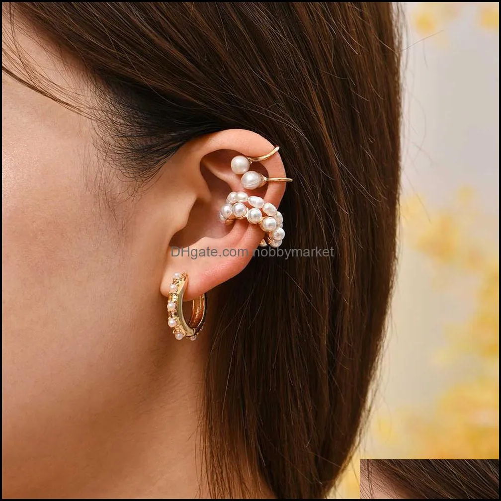 2021 New Fashion Pearl Ear Cuff Bohemia Stackable c Shaped Cz Rhinestone Small Earcuffs Clip Earrings for Women Wedding Jewelry