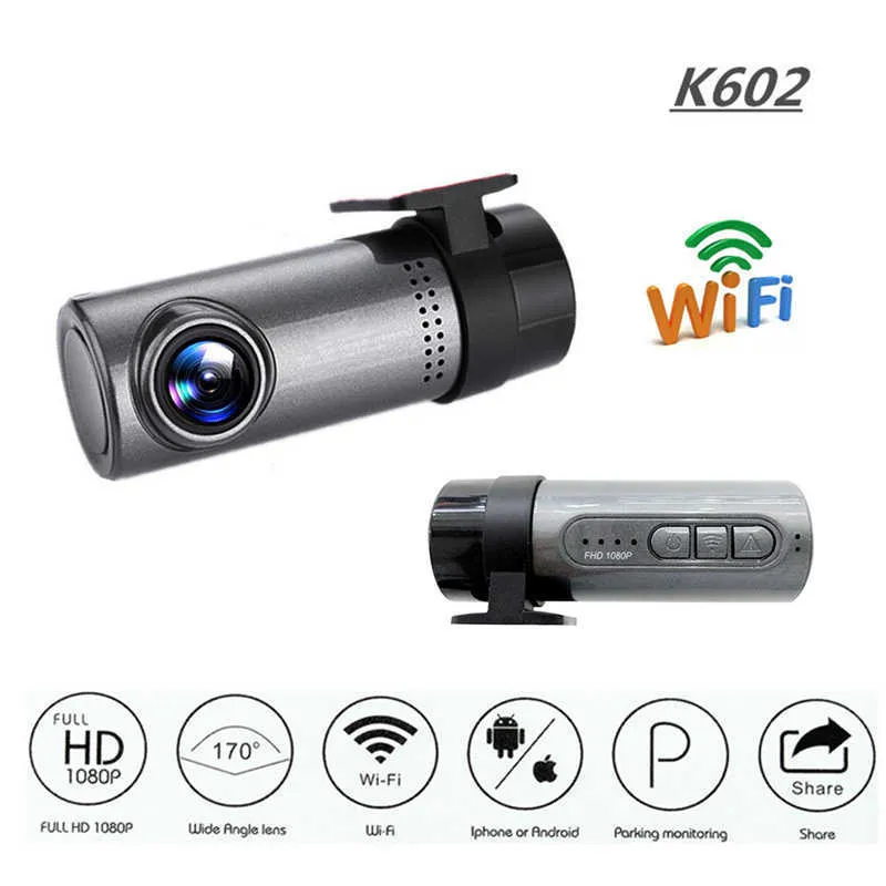 K602 1080P Câmera de carro WDR sem tela WiFi Driving Gravador Vision Night Visão DVR Dash CAM Android / Ios Controle Loop-Cycle Gravando Novo CHEGAR