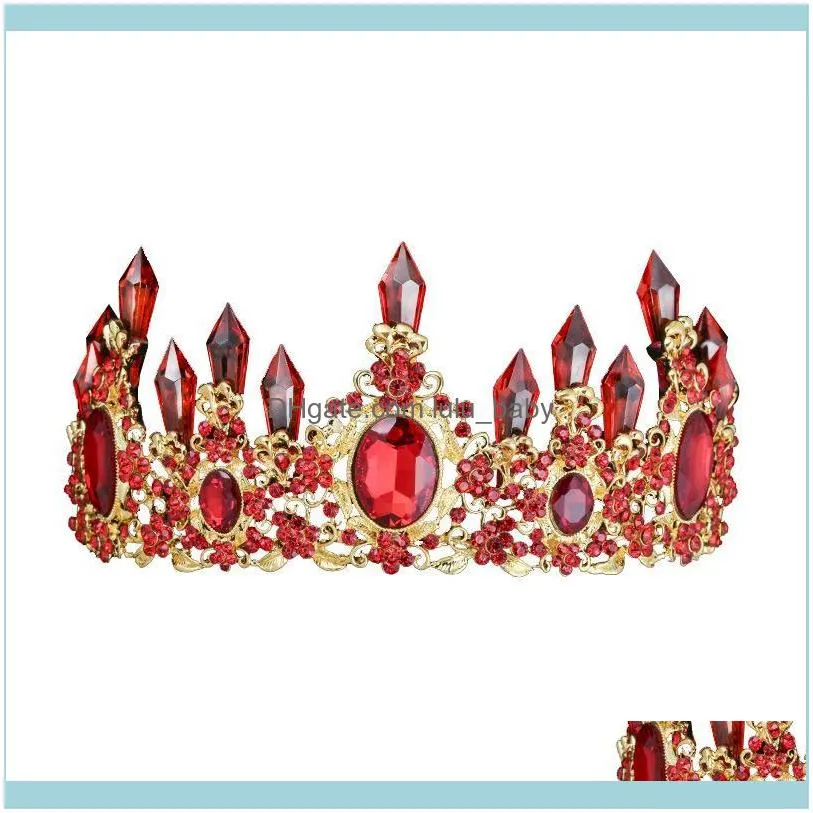 Hair Clips & Barrettes Baroque Bridal Wedding Accessories Red Crown Green Tiara Blue Tiaras And Crowns Jewelry Diadema Diademe HG107