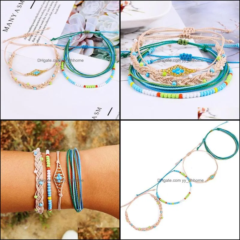 Charm Bracelets 4PCS/Set Fashion Personality Bohemian Handwoven Rope Multicolor Bracelet Ladies Jewelry For Women Gift Wholesale #4J15