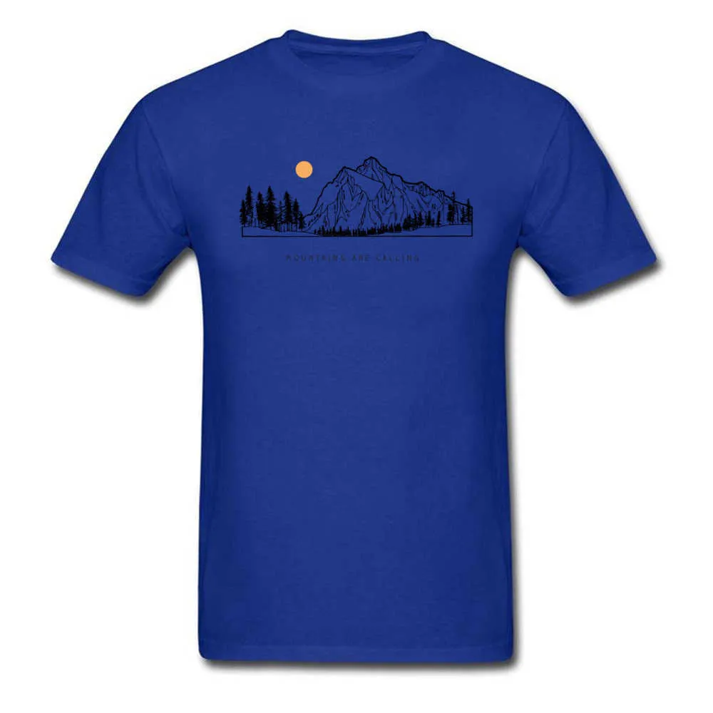 Tops Shirts Mountains are Calling Autumn Hot Sale Unique Short Sleeve Pure Cotton Round Neck Mens T-shirts Unique Tee Shirt Mountains are Calling blue