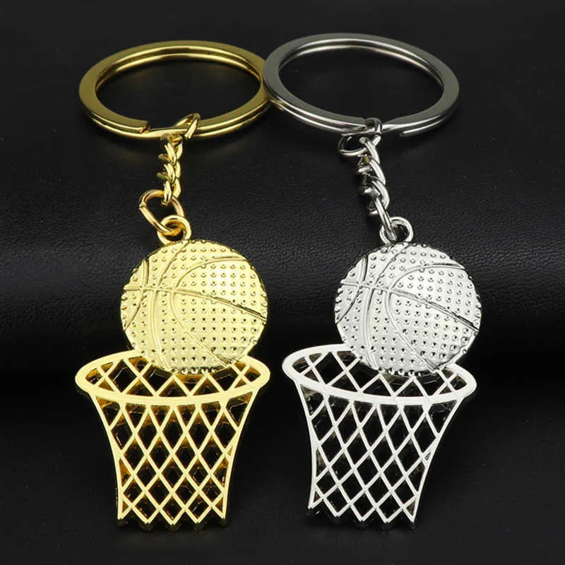 Unik Design Metal Basketball Player Keychain School Team Promo reticulate Basketball Hoop KeyRing Gold Silver Color Fans Gift G1019