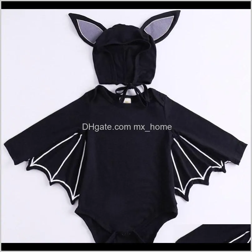 baby girls halloween jumpsuit cartoon bat lace triangle rompers single-breasted kids clothes girls strap hat girls outfits 0-3t 04