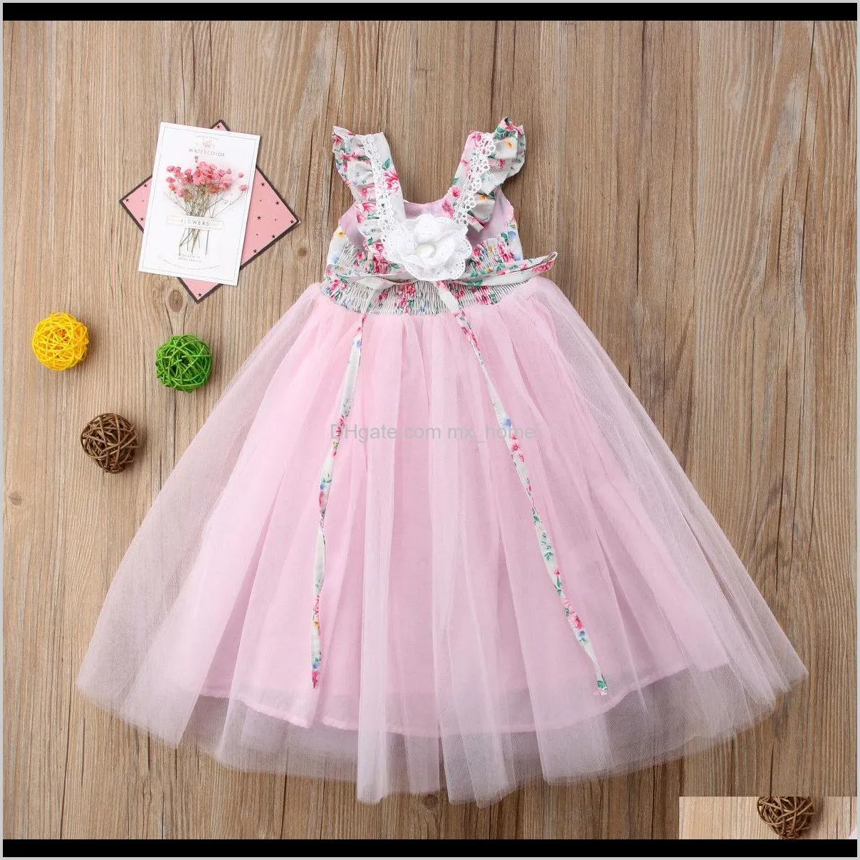 baby girls wedding dresses floor-length ball gown bridesmaid backless elastic tie bow lace 3d flower printed grenadine tutu princess