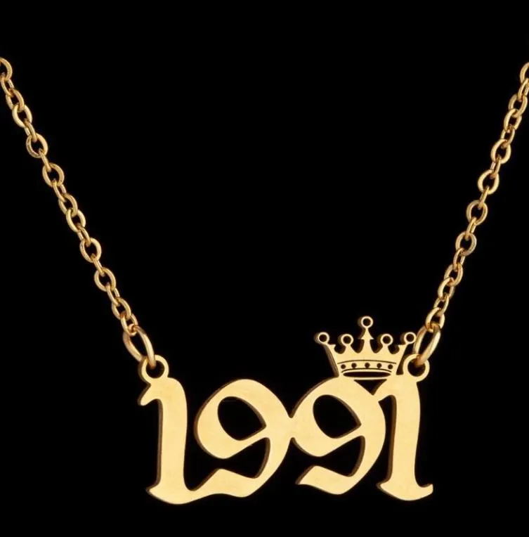 NEW Personalized Birth Year Number Necklaces Custom Crown Initial Necklace Pendants For Women Girls Birthday Jewelry Special Year