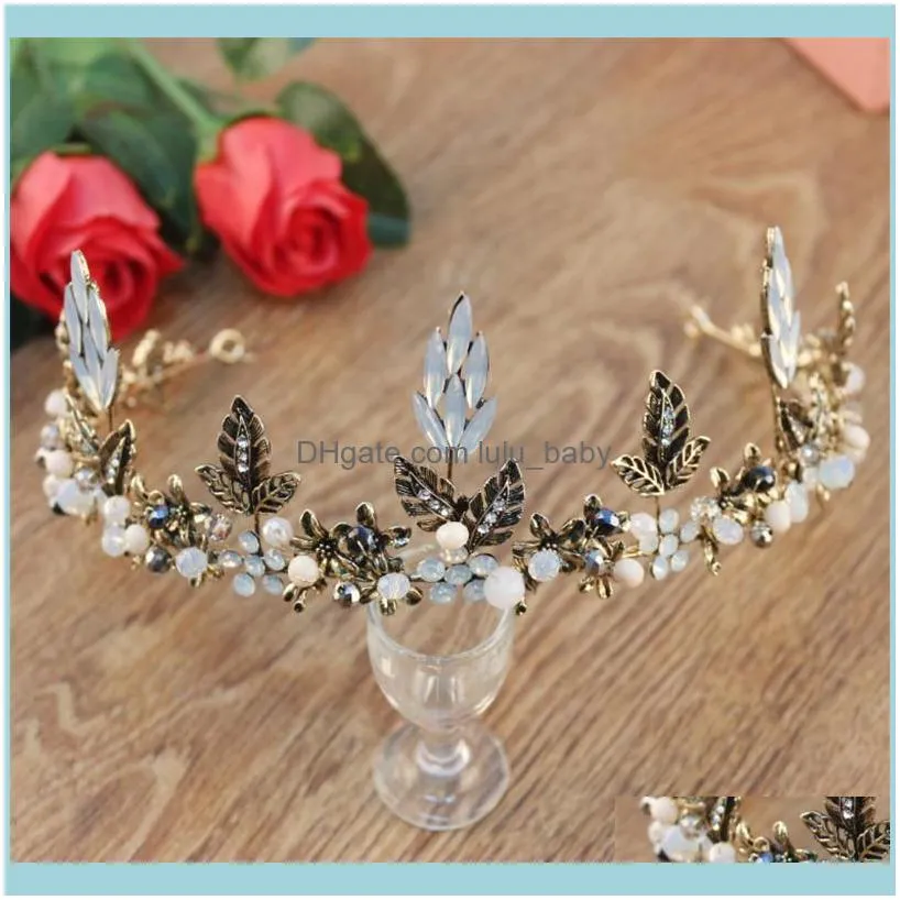 Hair Clips & Barrettes Crystal Flowers Plants Ancient Gold Tiara Crown Bridal Accessories Wedding Quinceanera Tiaras And Crowns Pageant