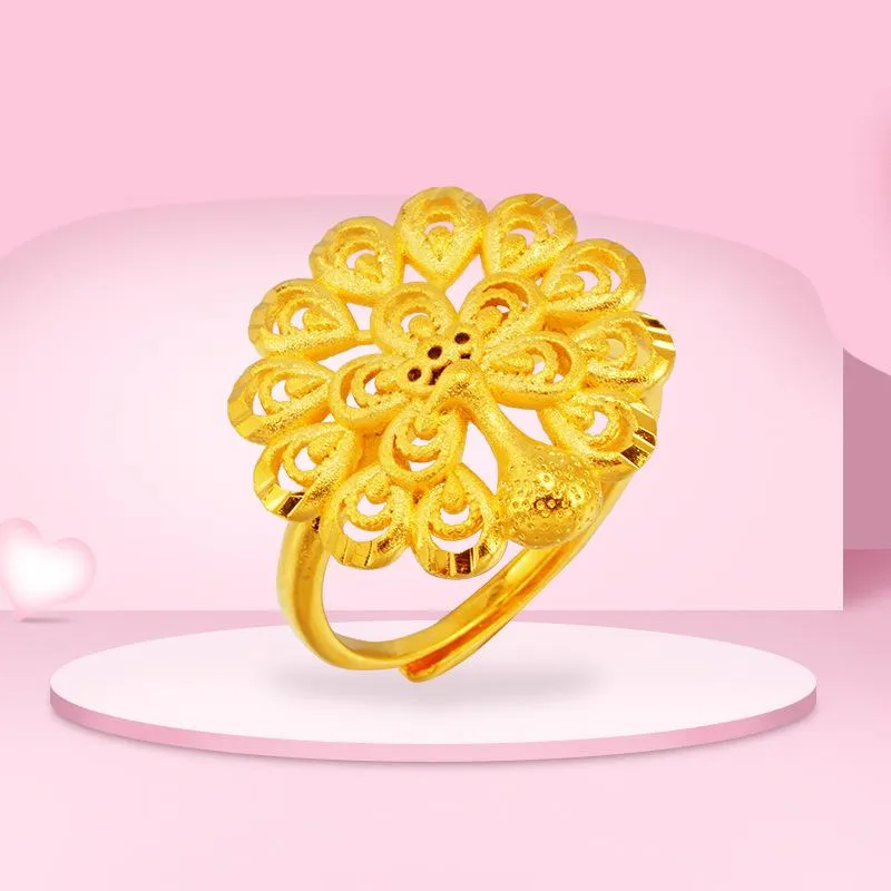 Bröllopsringar mode 24k guld för kvinnor stora påfågel engagemang etniska trendiga smycken grossist