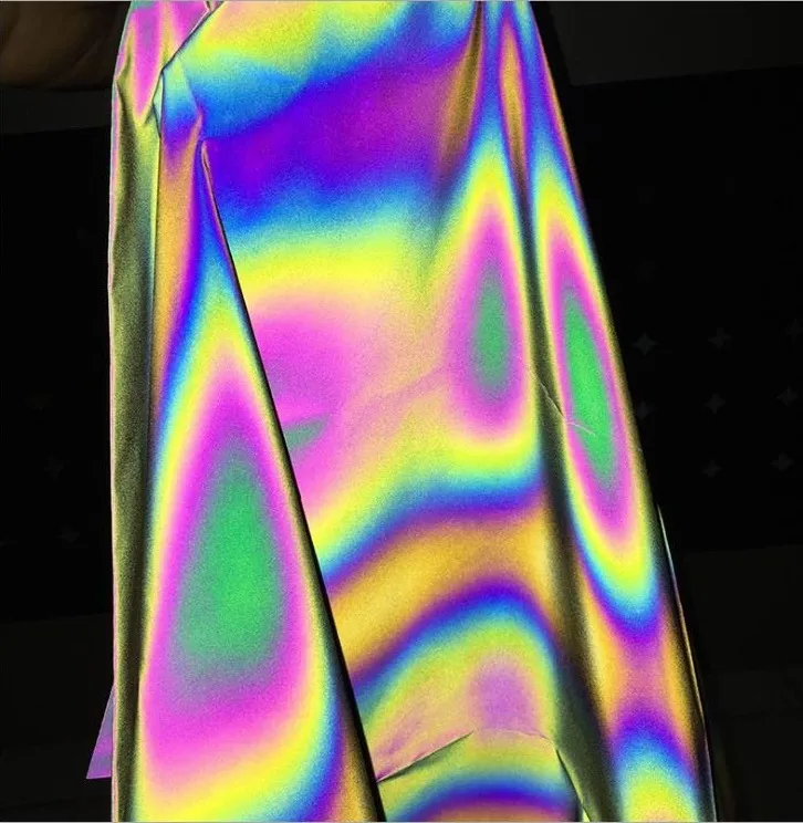 50 cm * 140 cm arco-íris reflexivo tráfego sinal de tráfego acessórios de vestuário brilhante retro magia gradiente cor DIY roupas