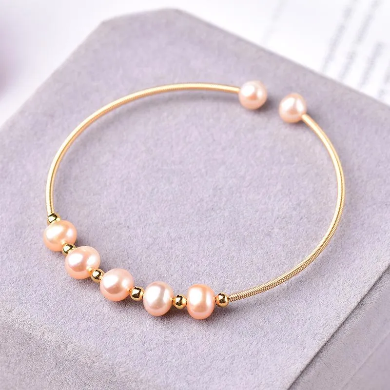 Bangle Freshwater Pearl Bracelet Womanhood Net Red 14K Gold Color Protection Jewelry