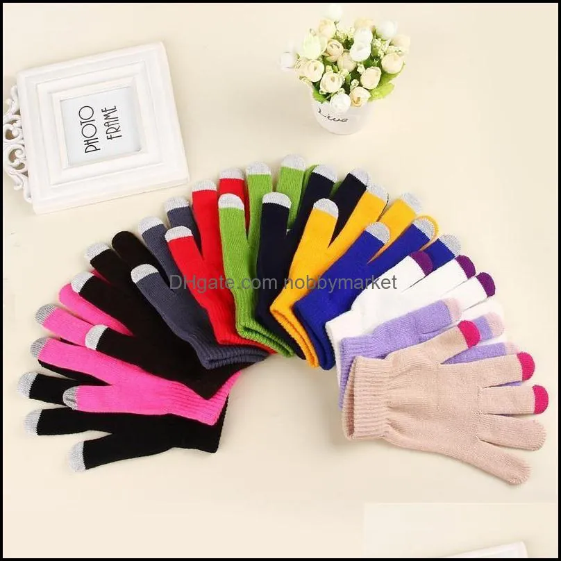 Five Fingers Gloves & Mittens Hats, Scarves Fashion Aessories Magic Touch Screen Knitted Texting Stretch Adt One Size Winter Warm Fl Finger