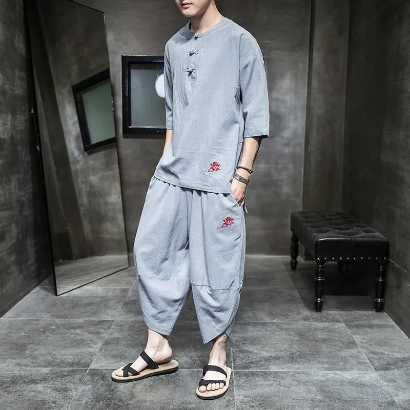 Torrid Mens Clothing Chinese Style Vintage Tracksuit Set With Half