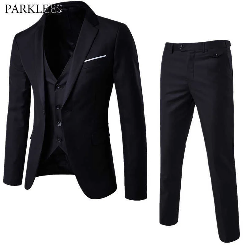 Homens 3 peças ternos elegantes pretos com calças marca slim fit único botão festa formal vestido de negócios terno masculino terno masculino x0909