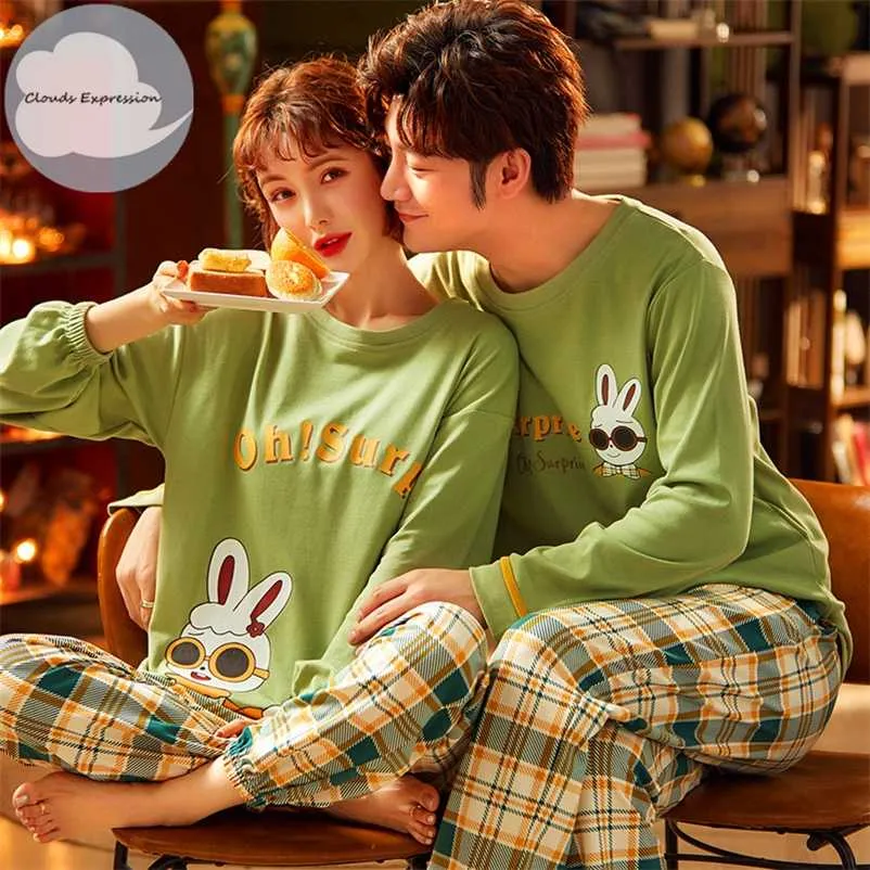 Cartoon Cotton Pajama Set For Couples Autumn/Winter Cotton
