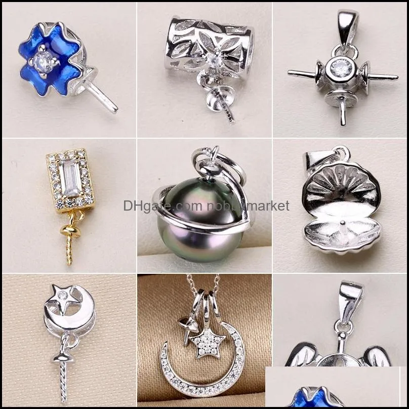 Schmuckeinstellungen S925 Sterling Silber Anhänger Zirkon Perlenkette 16 Stile Mode für Frauen Blank DIY Drop Lieferung 2021 O4Vhq