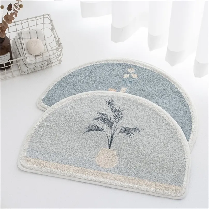 Morandi Shower Mat Microfiber Bathtub Side Floor semicircle Entrance Mats Toilet Pet Rugs Doormat Bathroom Tapis Salle De Bain 220301