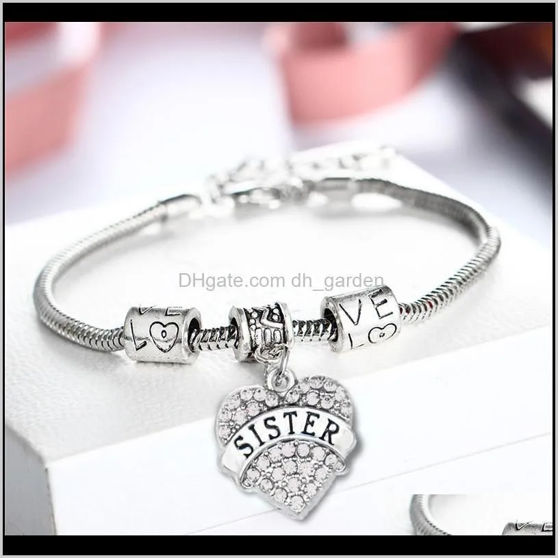 45 types Diamond Love Heart Bracelet Mom Aunt Daughter Grandma Believe Hope best friends Crystal Bracelet Will and Sandy Drop Ship