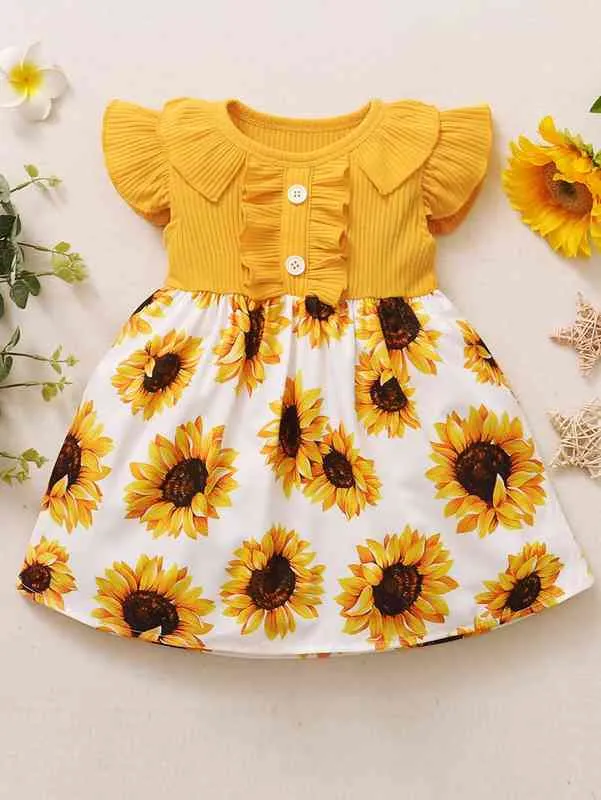 Vestido Evasé Con Combinación De Girasoles Para Bebé Niña SHE De