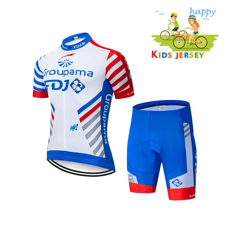 Barncykelkläder 2021 FDJ Kortärmade Sommar Barn MTB Cykel Kläder Snabbtork Pojke / Tjej Jersey Set Racing Sets